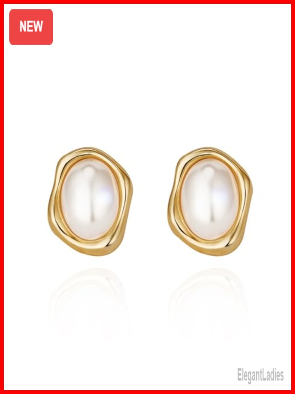 14K Gold Plated Chunky Pearl Oval Stud Earrings for Women Non Tarnish